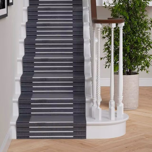 Kukoon Grey Striped Modern Hallway Runner Rug, W: 60 cm, D: 91 cm