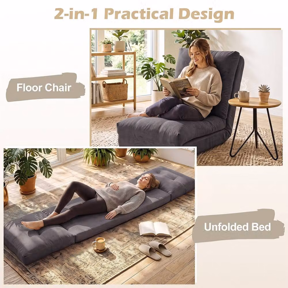 Gymax 5-Level Adjustable Grey Fabric Gaming Floor Chair with Back Support – 5