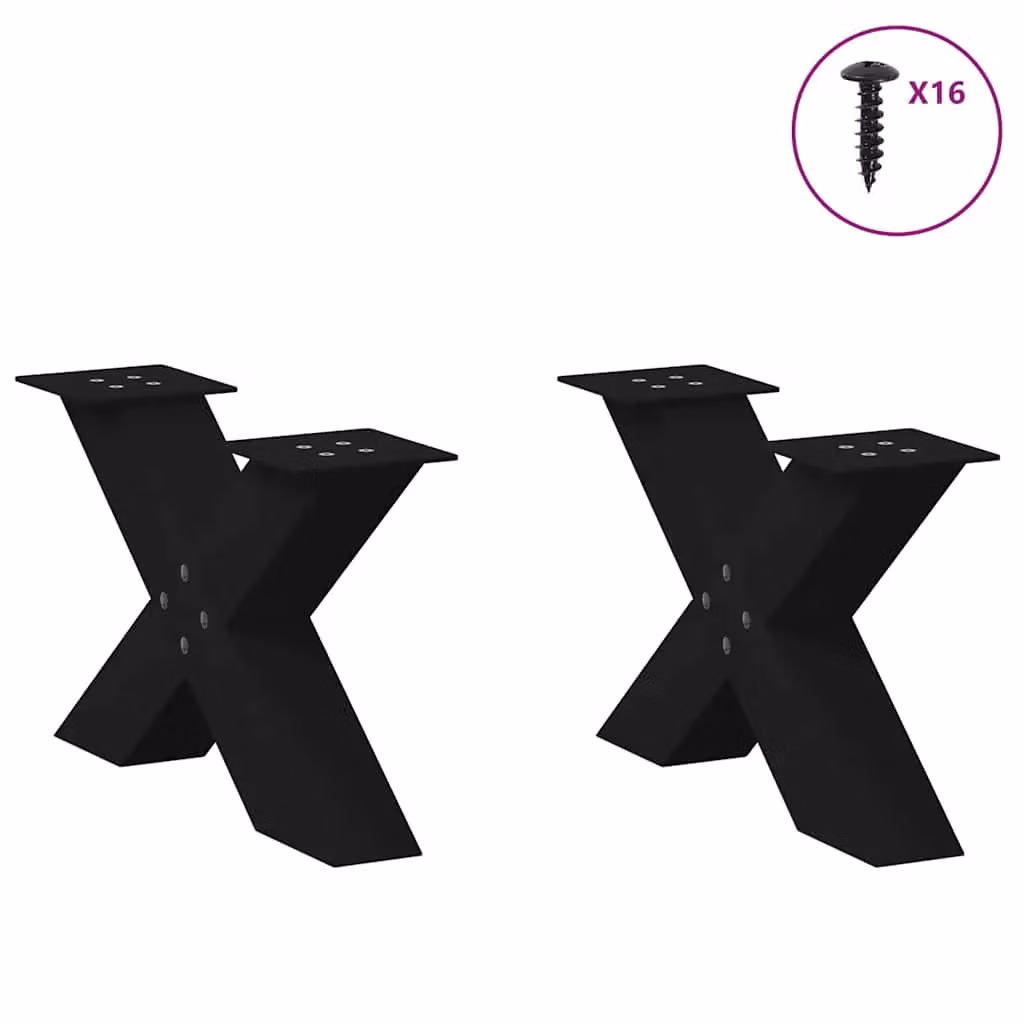 Berkfield Home X-Shaped Coffee Table Legs, 2 Piece Set, Black Matt Steel, H: 50 cm, W: 30-31 cm – 2