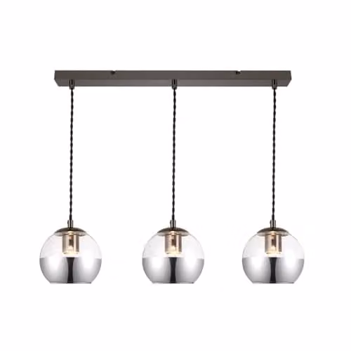 Cosylyte Marlo 3 Light Modern Bar Pendant Light with Smoky Grey Glass and Matt Black Base, W/D/H: 67 x 15 x 100 cm, 3 x E27 Max 15W LED
