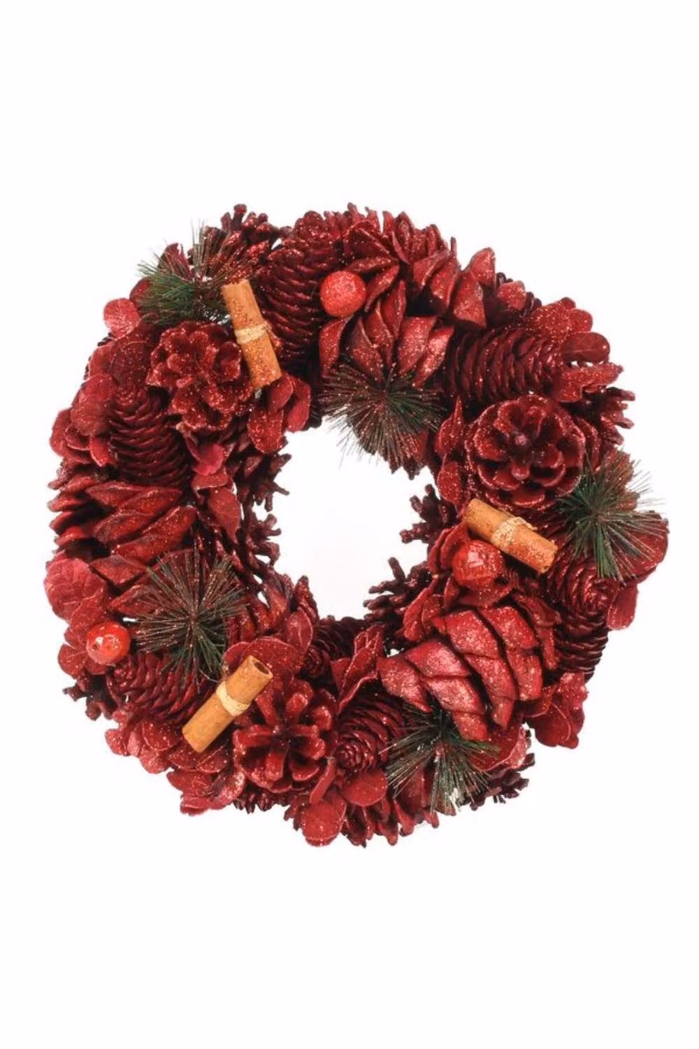 KDMD Red and Silver Glitter Cinnamon Christmas Wreath, Diameter: 30 cm – 2