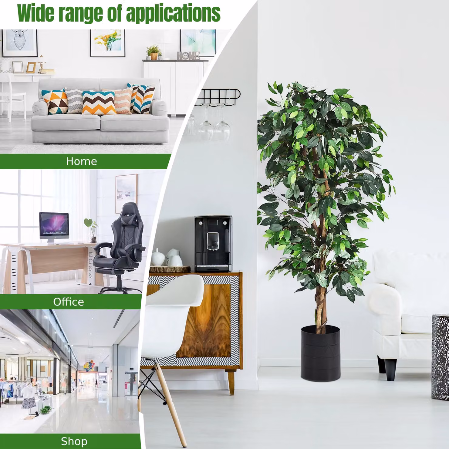 Costway 180cm Green Ficus Artificial Tree Houseplant – 4