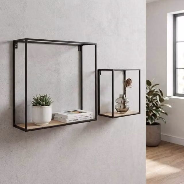 Garden Greatness Brixton Duo Floating Cuboid Wall Shelves in Black W/D/H: 40 x 40 x 14 cm