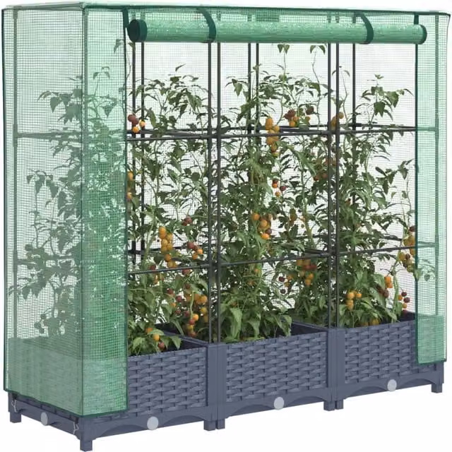 Berkfield Home Raised Bed with Greenhouse Cover in Black Rattan Look, W/D/H: 120 x 40 x 123 cm – 1