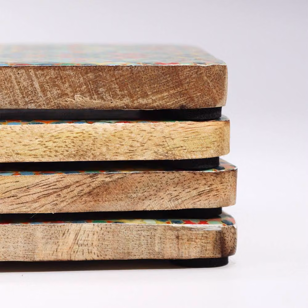Serenityy Set of 4 Square Wood Coasters with Multicolour Geometric Mediterranean Tile Pattern – 2