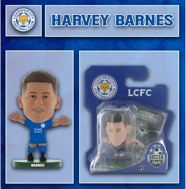 SoccerStarz Leicester City Harvey Barnes Home Kit Classic Mini Figure, Blue, Height: 5 cm