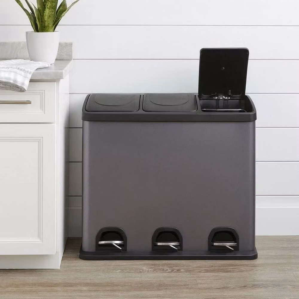 Hinsinc 45L Triple Compartment Stainless Steel Pedal Bin in Black – 5