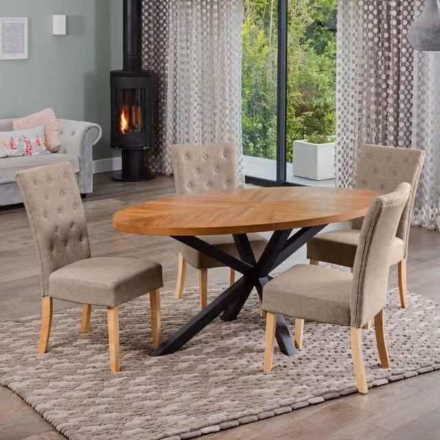 Artemis Home Dosenna Oval Dining Table Set with 4 Pienza Fabric Chairs in Brown