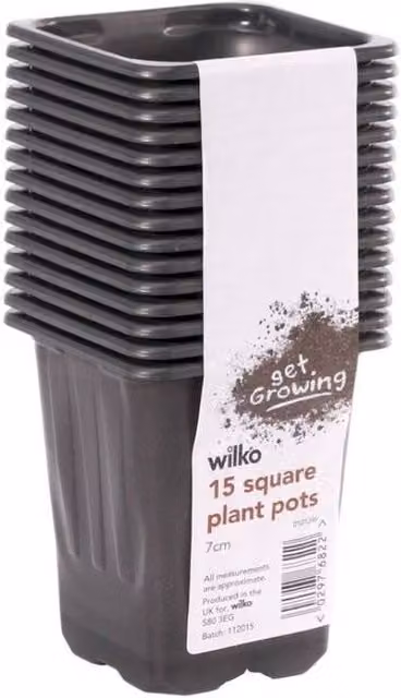 KDMD Black Square Plastic Planter Pots, 5 Pack, 7 cm