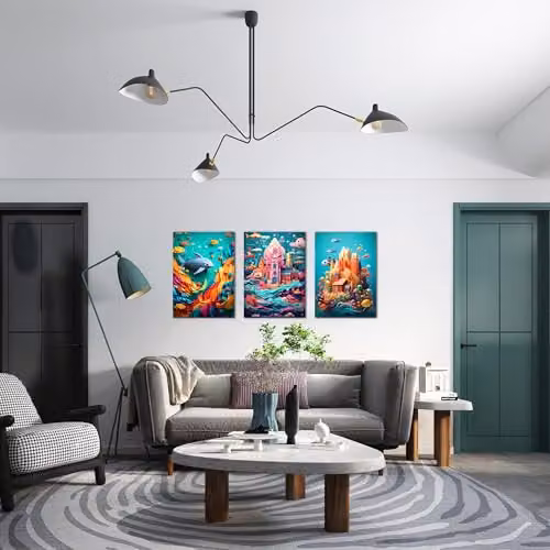 Simpa Fantasy SeaWorld 3 Panel Multicolour Canvas Wall Art – 3