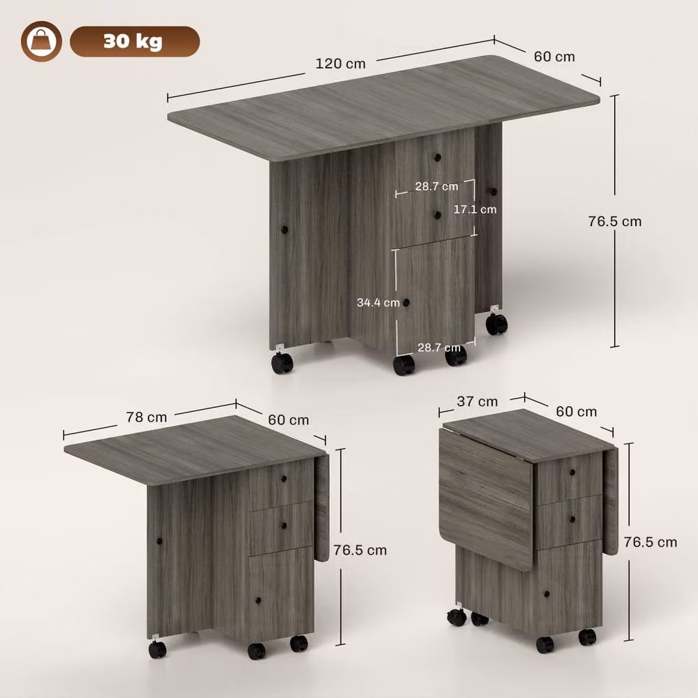 Wyld Haus Todiralo Grey Drop Leaf Dining Table with Built In Storage for 6, W/D/H: 120 x 60 x 76.5 cm – 4