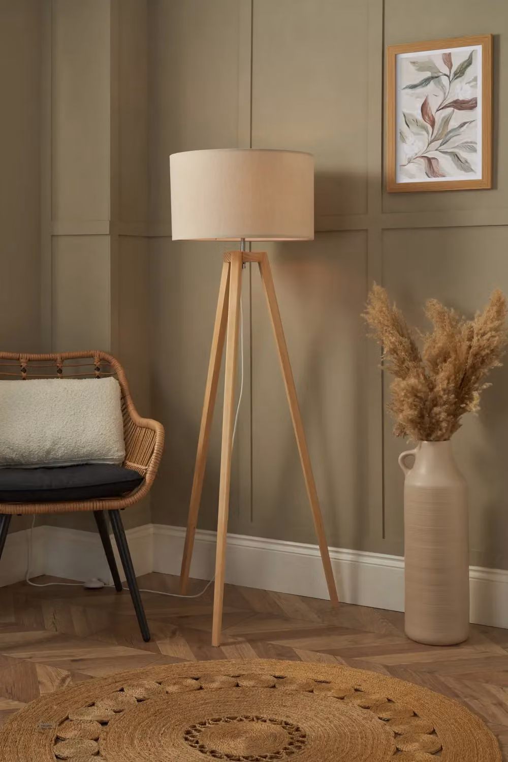 BHS Lighting Keeley Brown Wooden Tripod Floor Lamp – 2