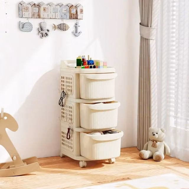 Kelvenix Mobile Narrow Storage Cabinet on Wheels in Beige
