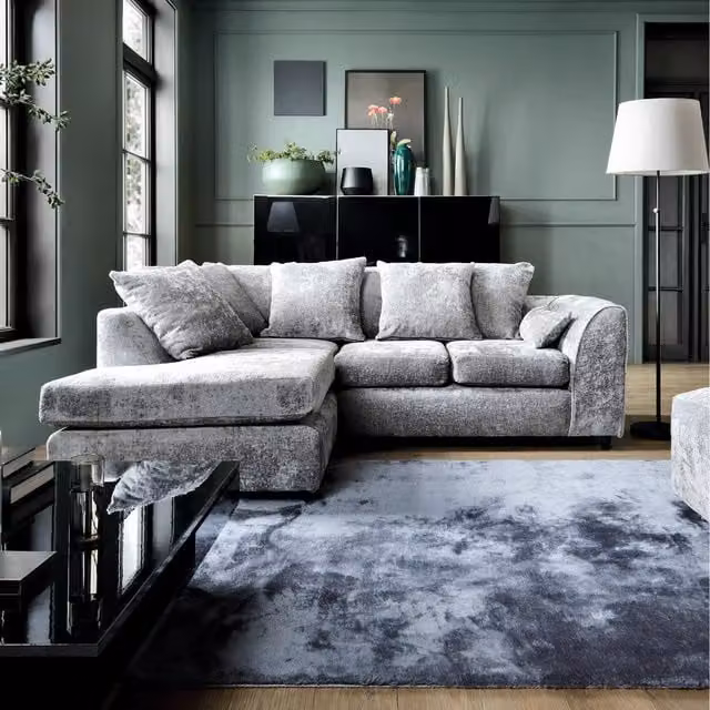 Abakus Direct Harriet Left Facing Corner Sofa in Light Grey Crushed Chenille Fabric