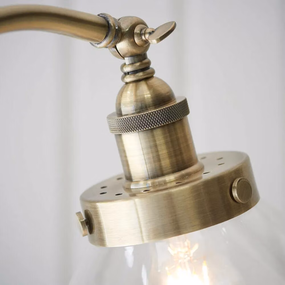 Loops Curved Arm Floor Lamp in Antique Brass with Transparent Glass Shade, H 280 cm x W 152 cm x D 46 cm – 2
