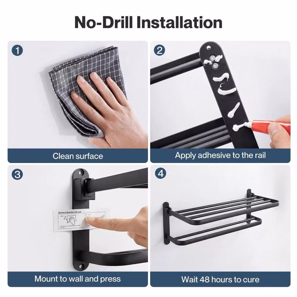 FORGEVIO Wall Mounted 2 Bar Metal Towel Holder in Black – 3