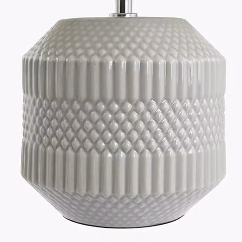 Pacific Lifestyle Grey Geometric Textured Ceramic Table Lamp with White Fabric Drum Shade – 2
