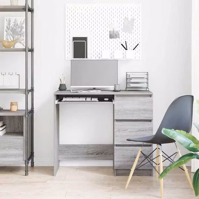 Berkfield Home Elegant Writing Desk in Grey Sonoma, W/D/H: 90 x 45 x 76 cm