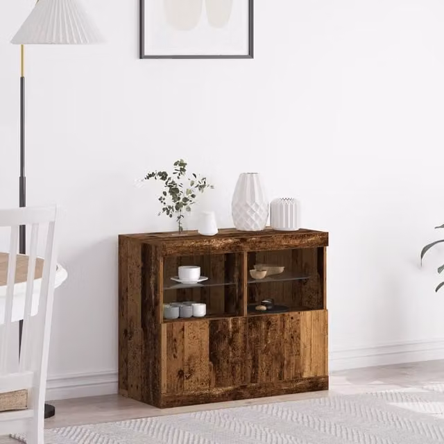 Berkfield Home Rustic Brown Wood Sideboard with Integrated LED Lights, W: 81 cm, D: 37 cm, H: 67 cm – 1