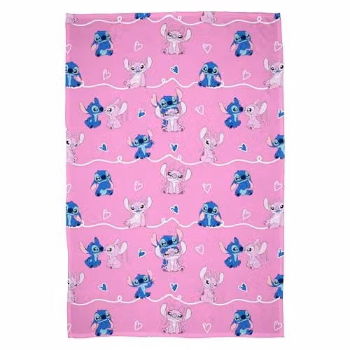 Disney Lilo and Stitch Chill Fleece Throw Blanket, Pink, Blue and White, W x H: 100 x 150 cm – 2