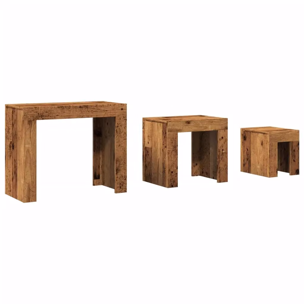 Berkfield Home Nesting Coffee Tables, 3 Piece Set in Brown Old Wood Engineered Wood – 2