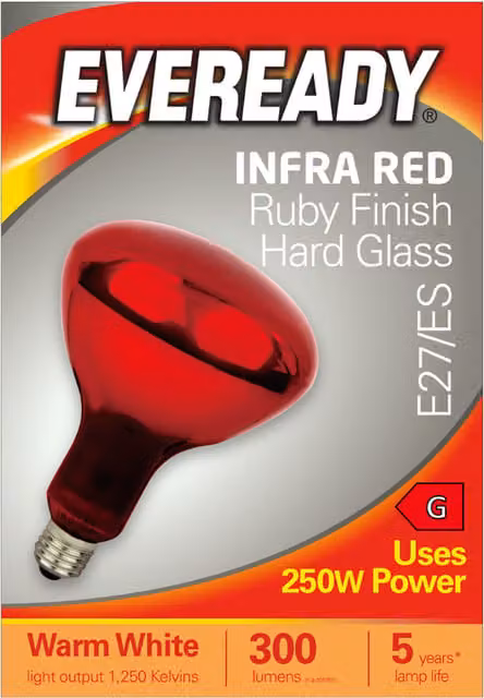 Eveready Ruby Red Infra Red Heater Lamp Bulb E27 250W 300lm 2000K