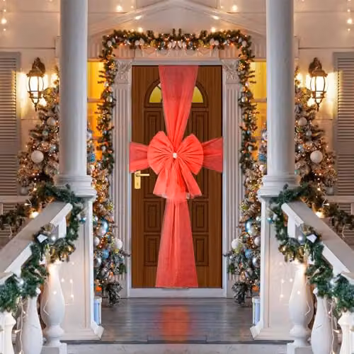SHATCHI Red Diamante Giant Christmas Door Bow Decoration – 2