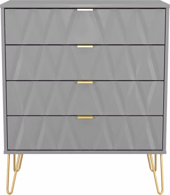 Ready Assembled 2 U Dallas 4 Drawer Chest in Grey and Gold