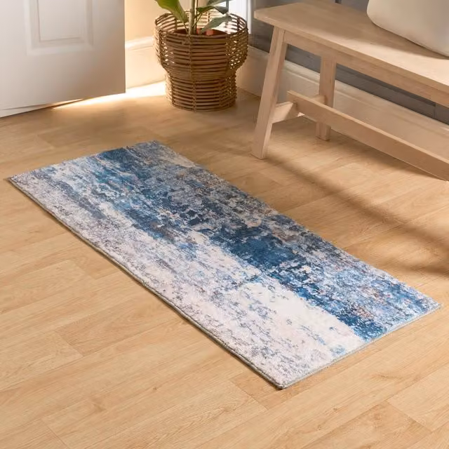 OHS Abstract Modern Blue Flat Weave Rectangular Soft Carpet Rug