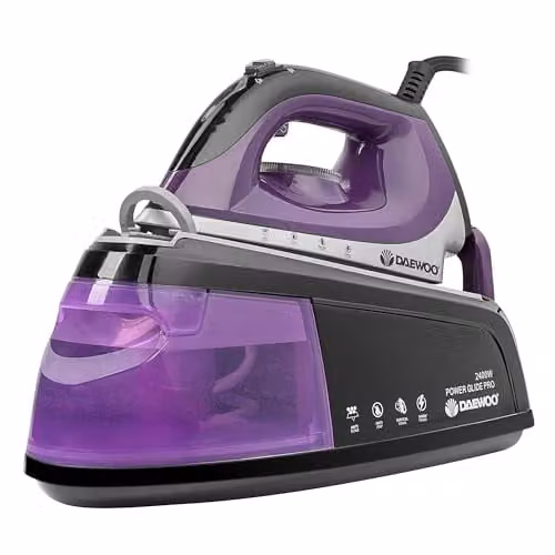 Daewoo 2400W Electric Steam Generator Iron with 1.2L Detachable Water Tank and Ceramic Soleplate in Purple or Black