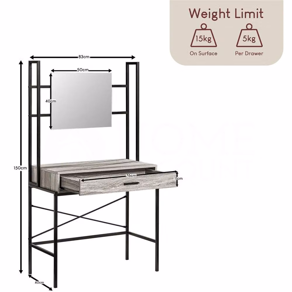 SPETLEK Grey Industrial Wooden Dressing Table Vanity W/D/H: 100 x 60 x 150 cm – 2