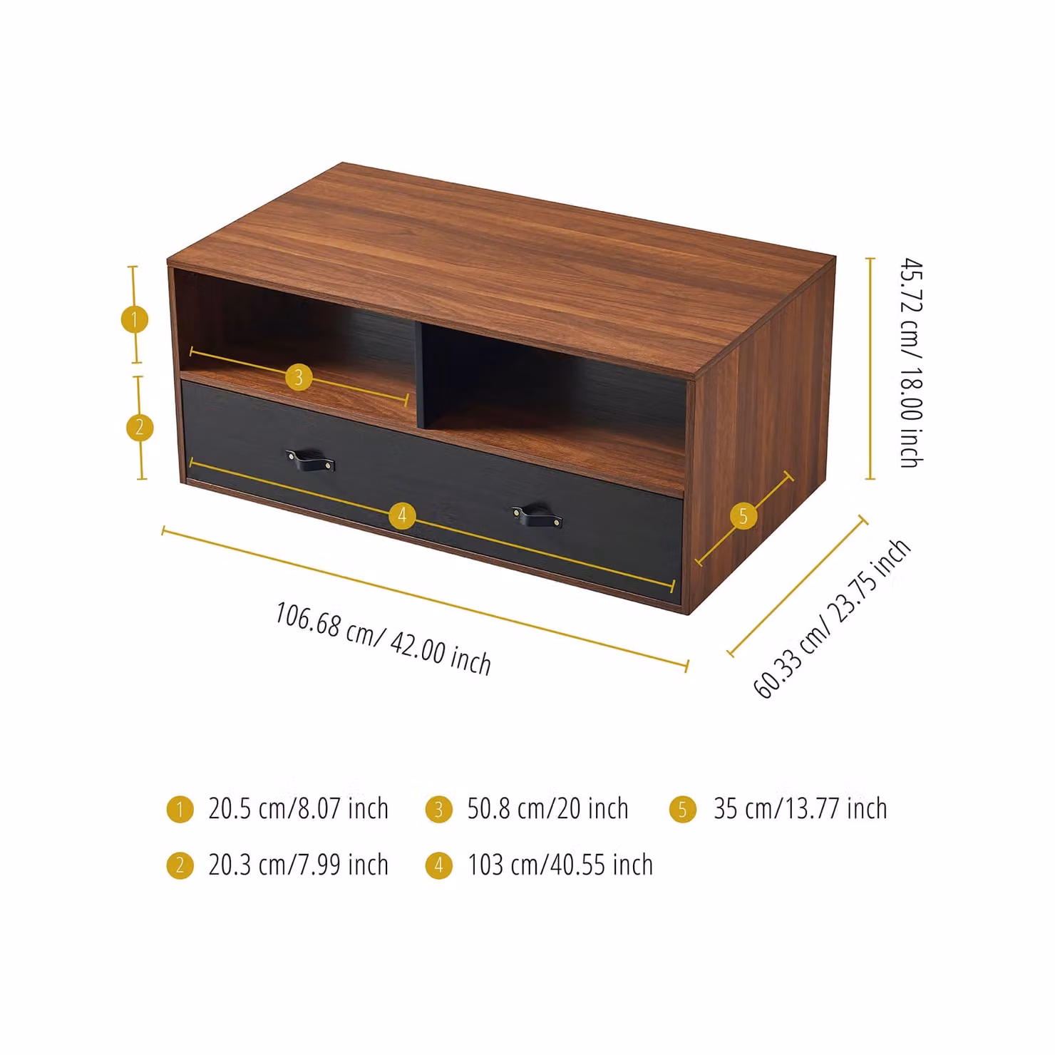 Teamson Home Mid Century Rectangular Coffee Table with Drawers and Open Storage Shelves in Brown Walnut – 6