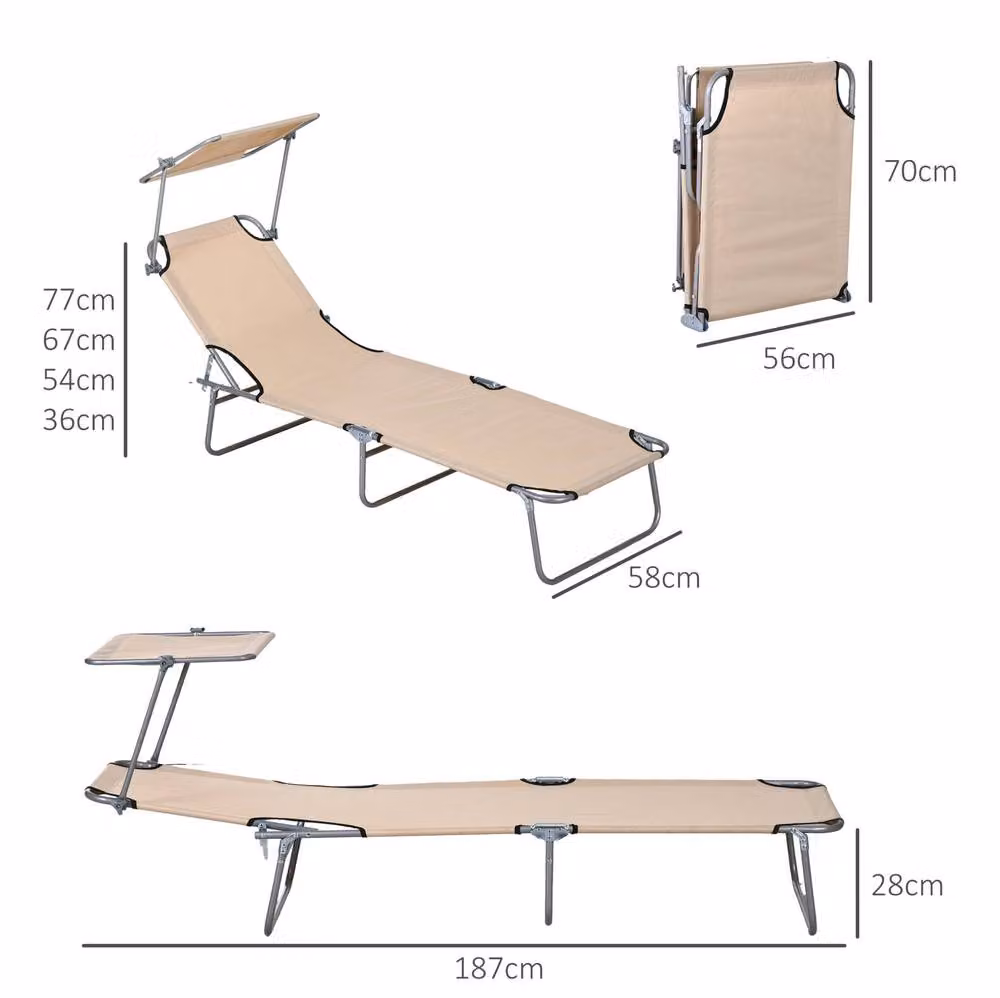 STILVORA Set of 2 Sun Loungers with Adjustable Canopy in Brown and Beige – 3