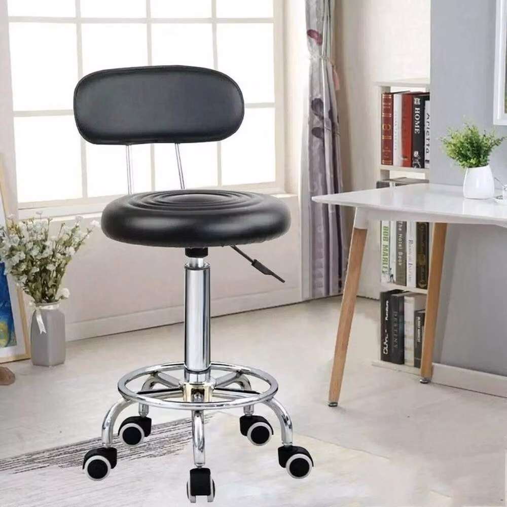 VOGREX Swivel Adjustable Round Bar Stool in Black Synthetic Leather and Metal – 2