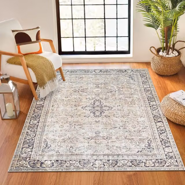 Livabliss Becki Owens Darling Washable Vintage Boho Living and Dining Room Rug in Grey, Brown, Pink and Blue, W: 160 cm, D: 215 cm
