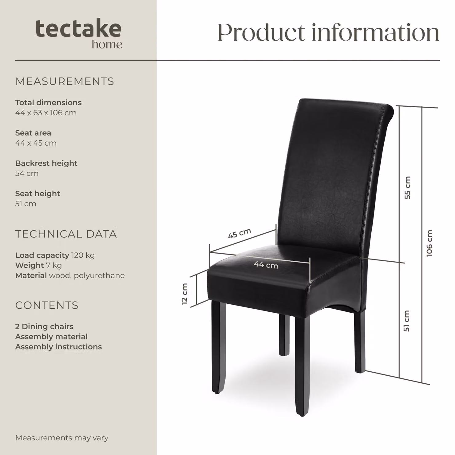 tectake Set of 2 Modern Dining Chairs in Black Synthetic Leather and Wood – 6