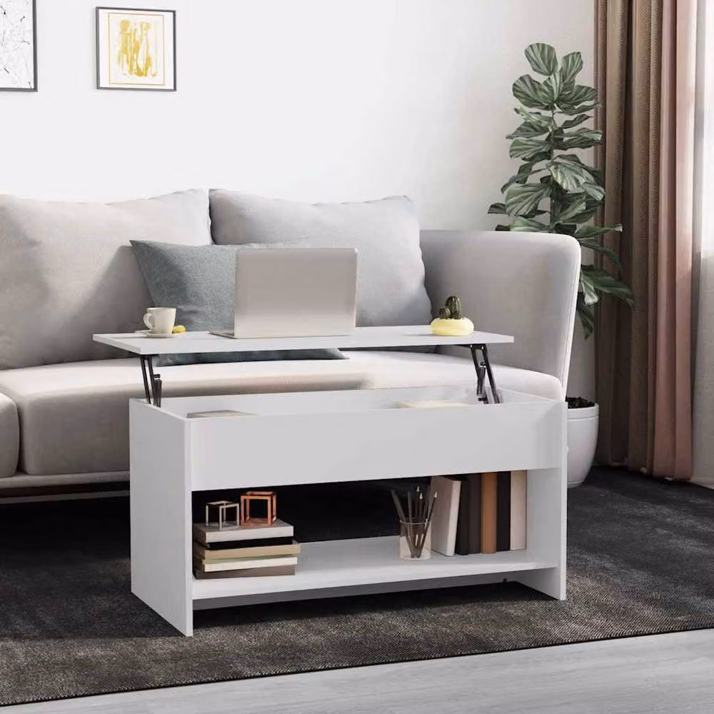 Berkfield Home White Modern Rectangular Coffee Table with Lift Mechanism, W: 102 cm, D: 50 cm, H: 52.5 cm – 2