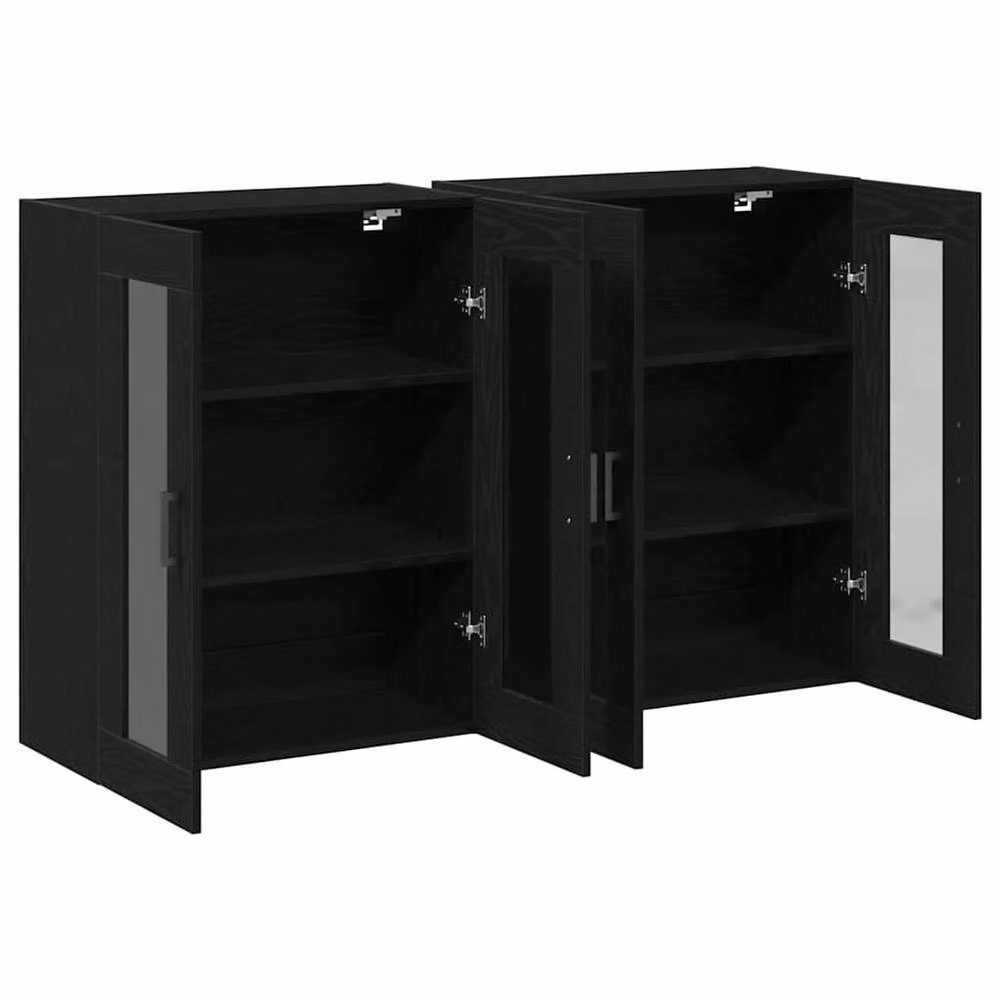 Berkfield Home Wall Mounted Cabinets 2 Piece Set in Black Oak with Glass Doors, W/D/H: 69.5 x 34 x 90 cm – 4