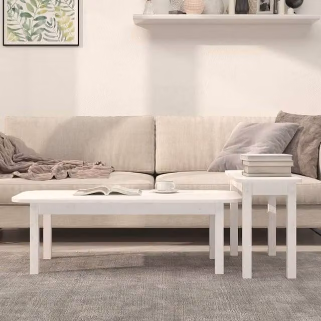 Berkfield Home Beautiful 2 Piece White Solid Pine Wood Coffee Table Set with Nested Tops – 1