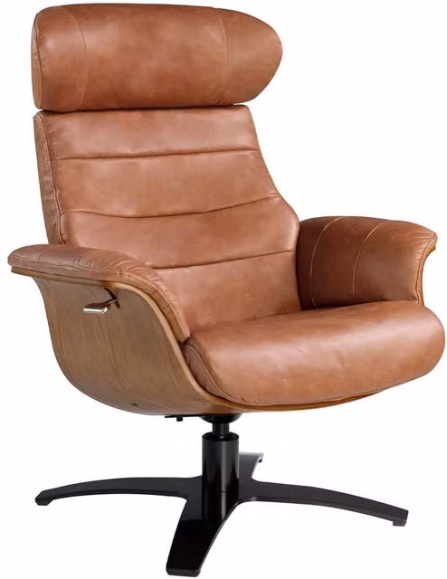 Angel Cerda Brown Leather Reclining Swivel Armchair with Solid Wood Frame