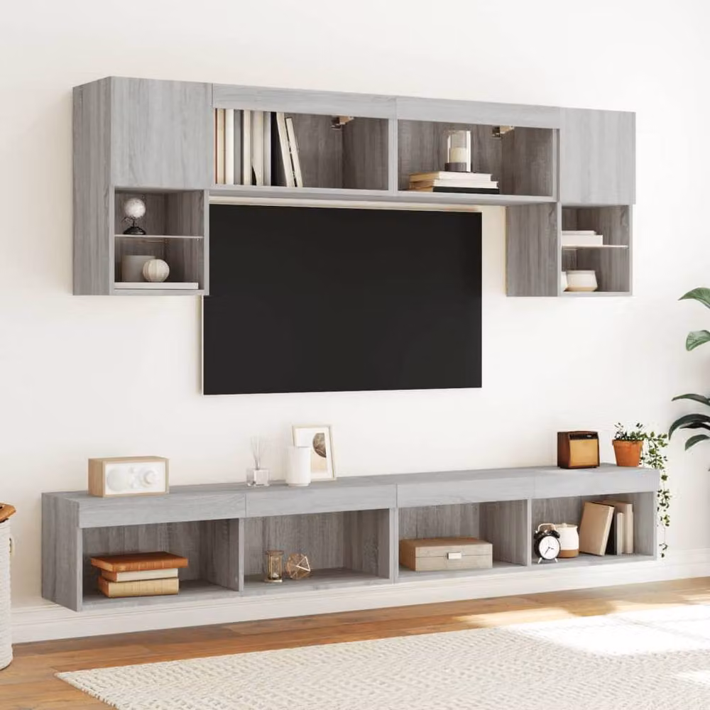 Berkfield Home 6 Piece Modern TV Wall Unit Set with Integrated LED Lighting in Grey Sonoma Matt Finish – 3