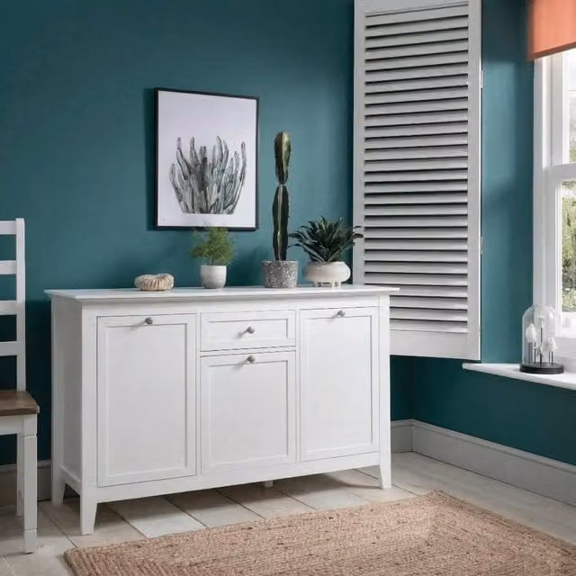 Nöa and Nani Karlstad Modern Narrow White Pine Wood Sideboard for Hallways and Living Rooms – 1