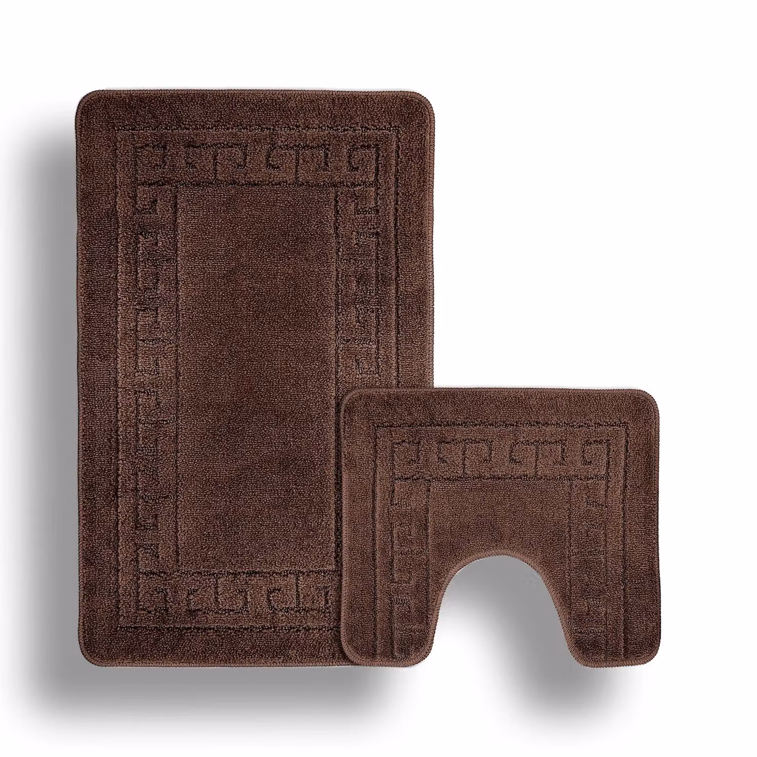Velosso Greek Key Non-Slip Bathmat and WC Pedestal Mat Set in Brown – 2