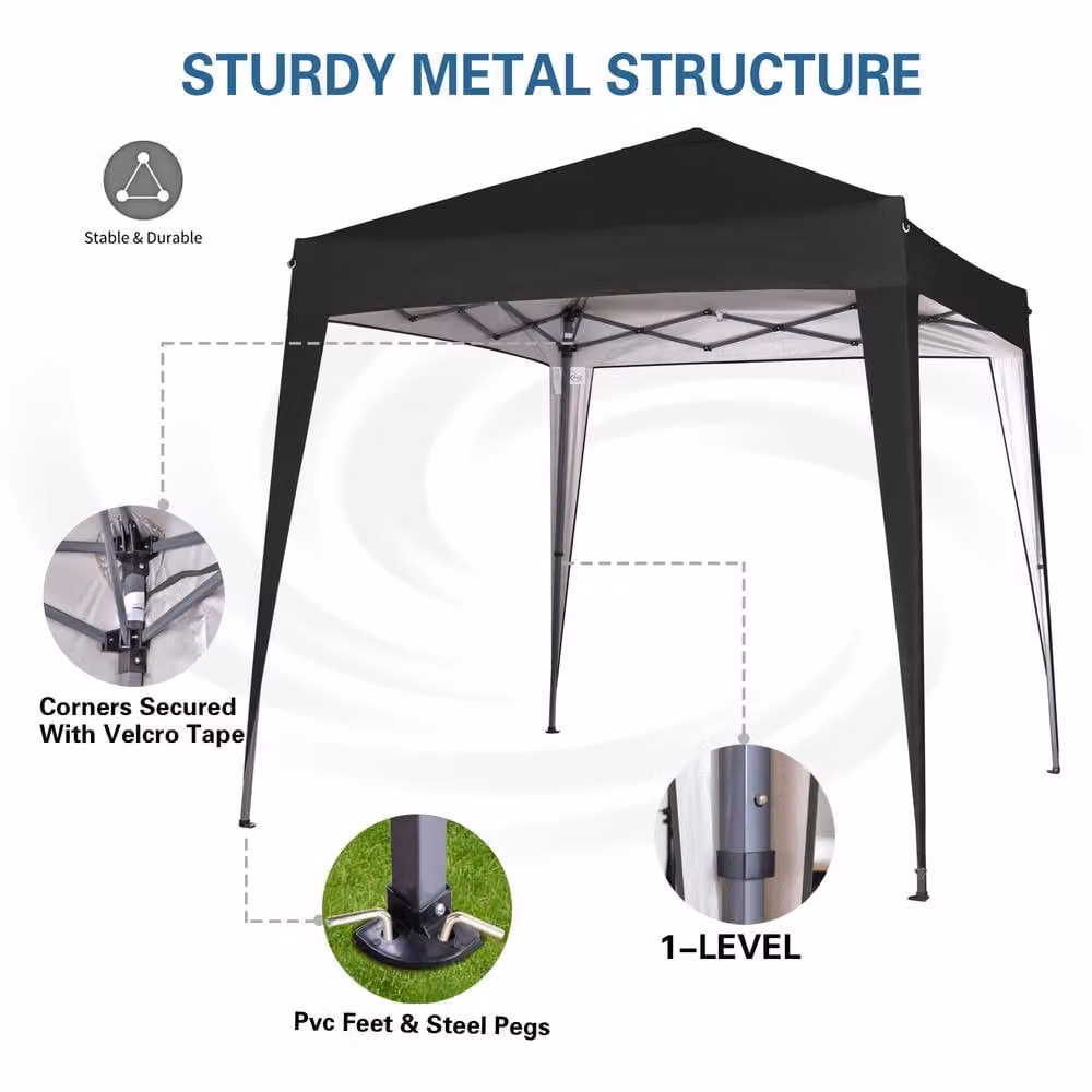 MCC Direct Pop Up Gazebo with Removable Sides and Storage Bag in Black and Silver, W/D/H: 200 x 200 x 255 cm – 3