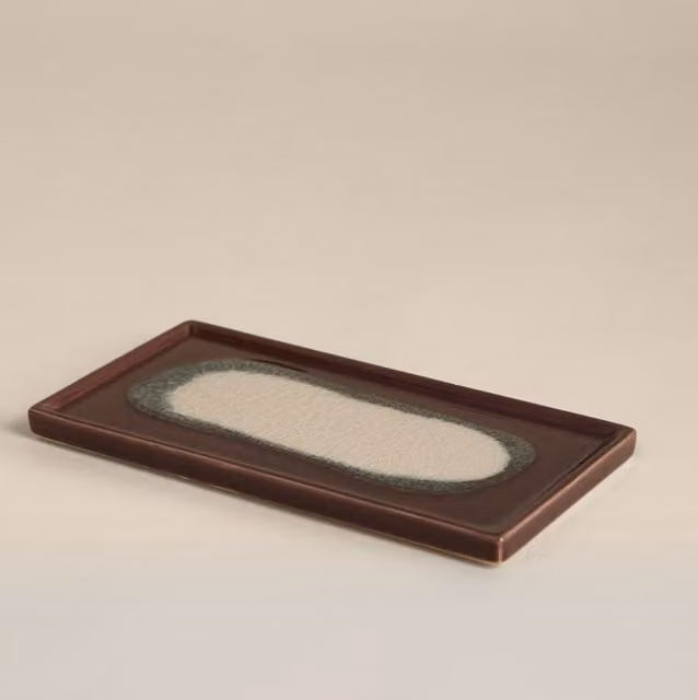 M&S Modern Plain Rectangular Ceramic Trinket Tray Plate in Purple