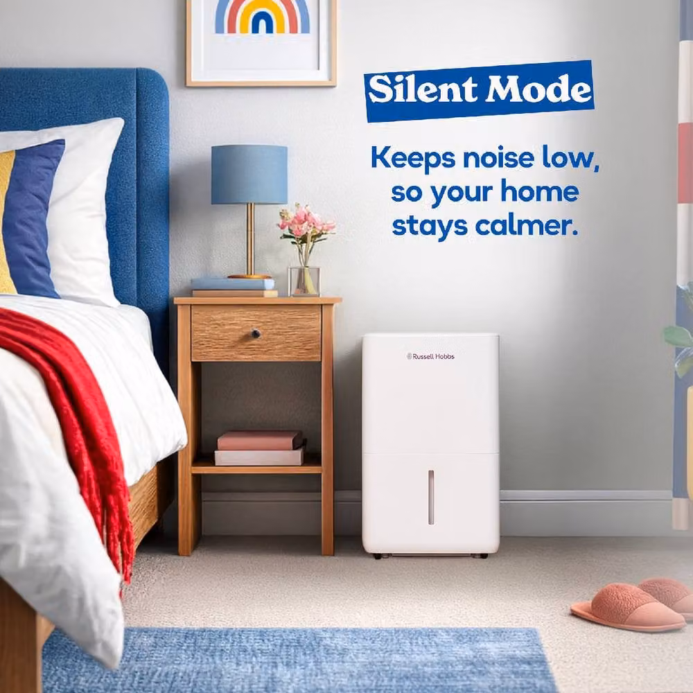 Russell Hobbs RHDH1002 White Dehumidifier for Damp, Mould and Clothes Drying, 10L/Day Capacity for Rooms up to 30m2 – 7