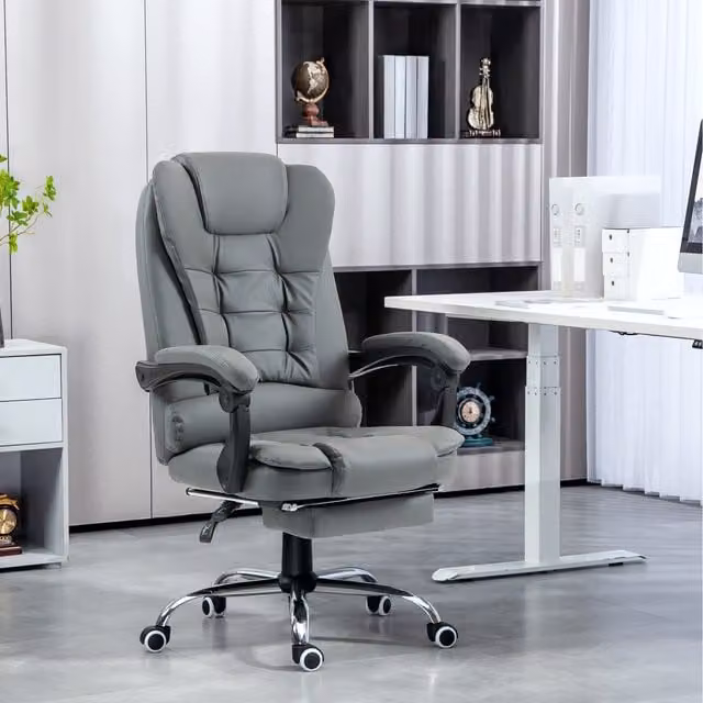 HOMCOM Black and Grey PU Leather Swivel Task Chair with Footrest and Armrests