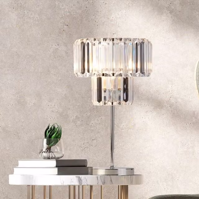 Lighting Collection Chrome and Clear Acrylic Table Lamp in Silver – 1