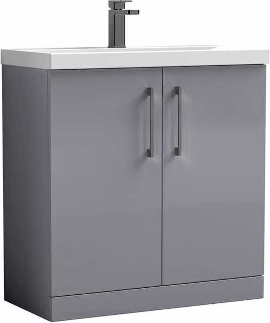 Balterley Modern 2-Door Floor Standing Bathroom Vanity Unit with Basin in Satin Grey, Width: 80 cm