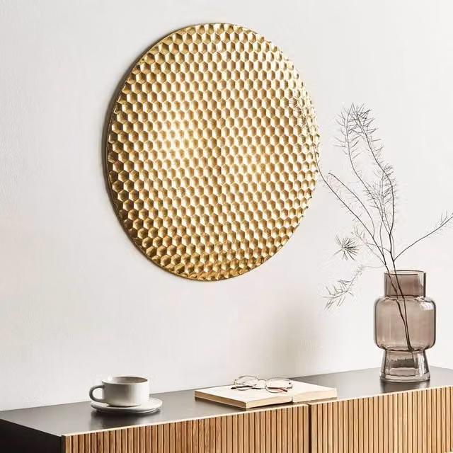 Wyld and Coco Gold Geometric Iron Round Honeycomb Hanging Wall Decor, Diameter: 60 cm